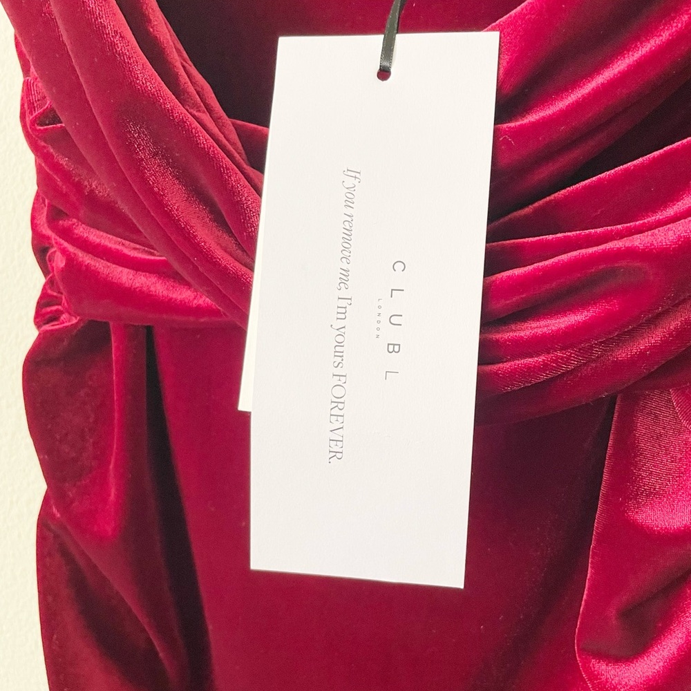 NWT Club L London US 12 Apolline Berry Velvet Off The Shoulder Ruched Maxi Dress - Picture 6 of 11
